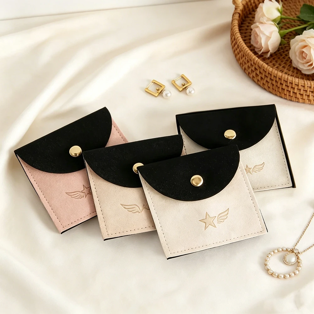 

50Pcs/Lot Personalized Logo Microfiber Pouches Jewelry Snap Button Bag Wedding Gift Packaging Perfume Cosmetic Organizer Pocket