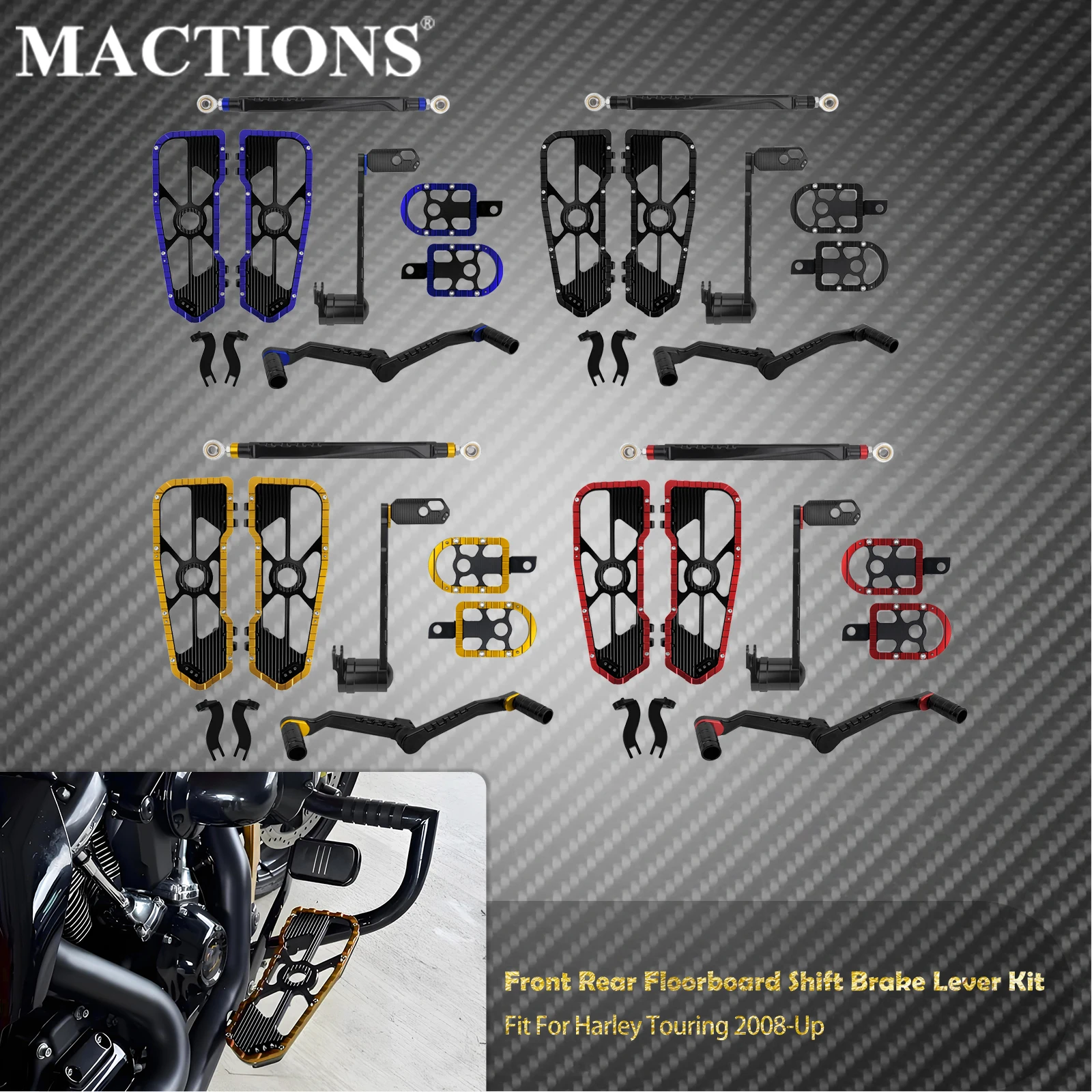 Motorcycle Driver Floorboards Passenger Footpegs Brake Arm Kit Heel Toe Shifter Lever Mount Bracket Set For Harley Touring 08-25