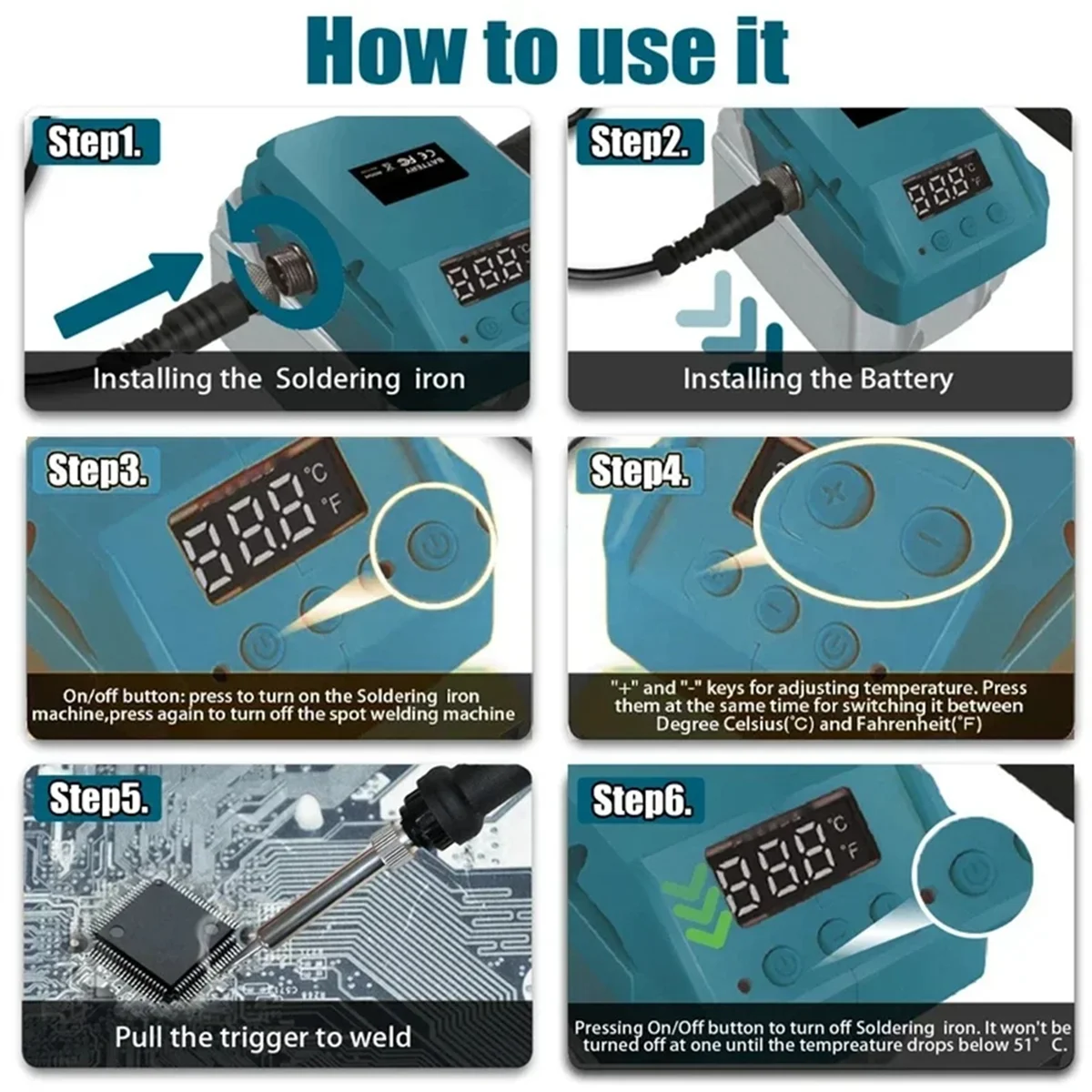 Imagem -04 - Ferro de Solda Elétrico sem Fio Portátil Máquina de Solda Multifunções Bateria Makita 18v 60w 480 °c