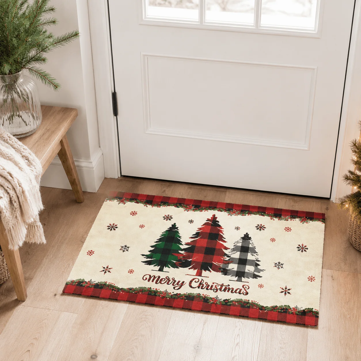 1pc Christmas Doormat, Santa Reindeer Snowman Design, Low-Pile Mat for Living Room Foyer Bathroom Balcony Outdoor
