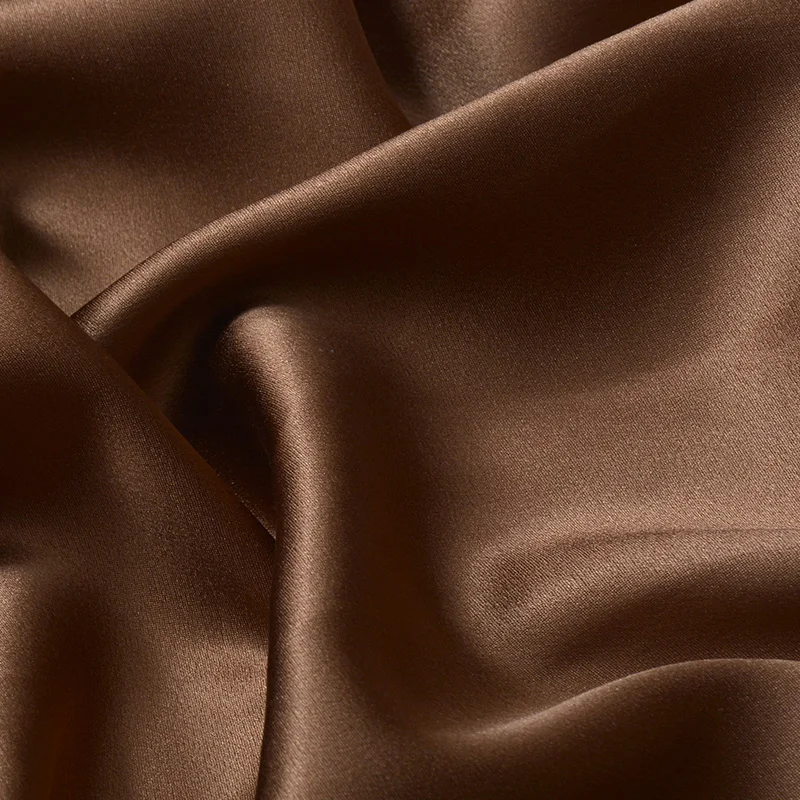 HYSK Pure 100% Silk Charmeuse Satin Fabric, Natural Luxury Brown Coffee, heavy raw thick pure Silk Satin, Wedding for Sewing