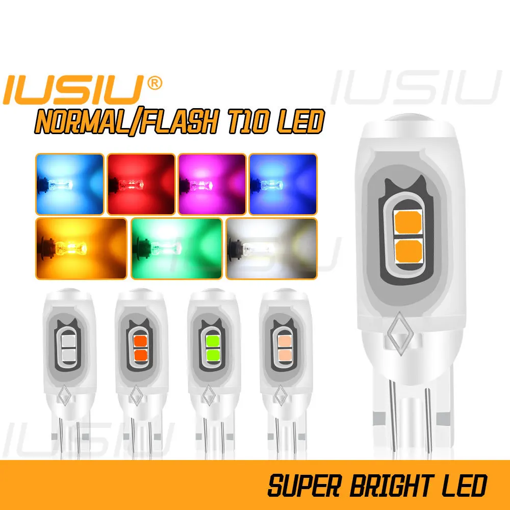 

IUSIU 2PCS Led T10 Flash Strobe W5W Bulb 194 Flashing Interior Parking Indicator Reading Dome Door Tail Car Light Signal Lamp