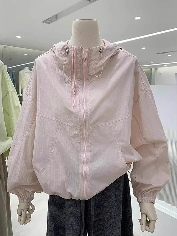 Leve verão novo casual com capuz jaqueta com zíper f proteção solar topo camada fina versátil única camada outerwear