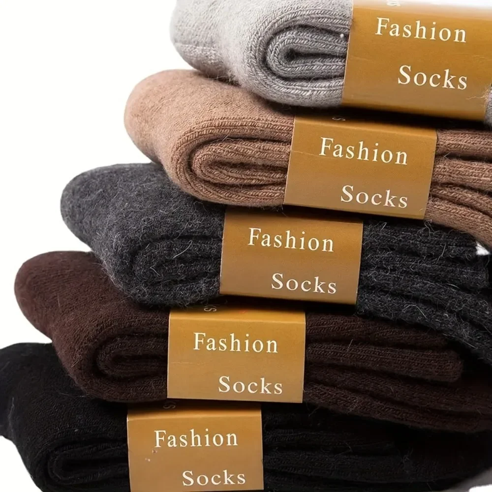 5 Pairs Wool Socks Women Winter Warm Thicken Cozy Boot Thermal Solid Color Soft Sock for Ladies Crew Comfy Work Sock Men Hiking