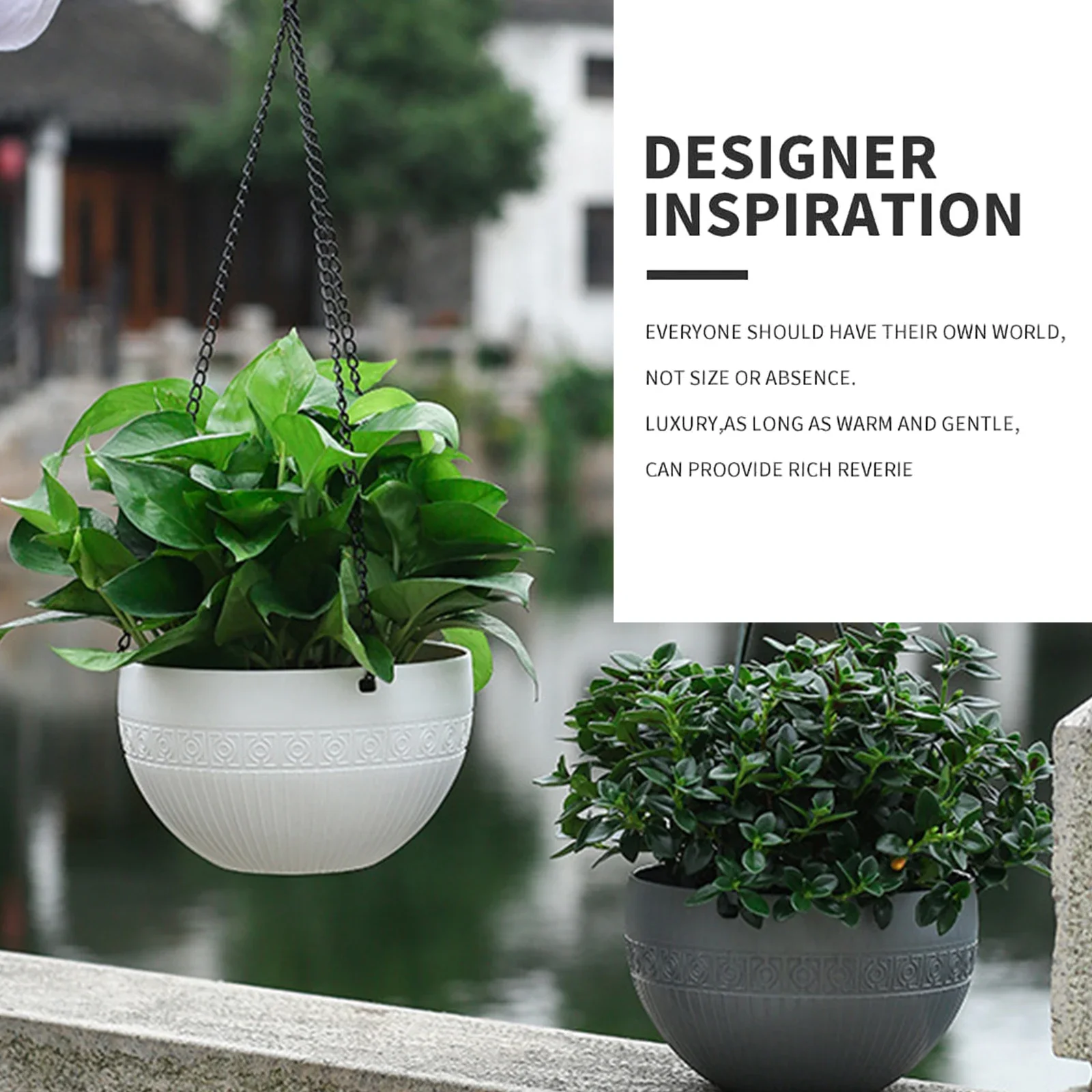 Lightweight Hanging Flower Pot With Drainage Holes And Triple Iron Chain For Garden Office Or Living Space Decoration