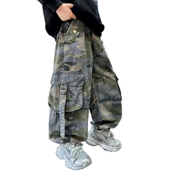 New Autumn Kids Stylish Multi-Pocket Camouflage Cargo Pants for Teenager Boy Loose Casual Harajuku Hip Hop y2k Trousers 5-14 T