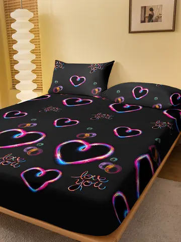 1 Piece of Heart Flashing Emotion Pattern Frosted Bedsheet, Bedroom Printed Bedspread, Bedding (Excluding Pillowcases)