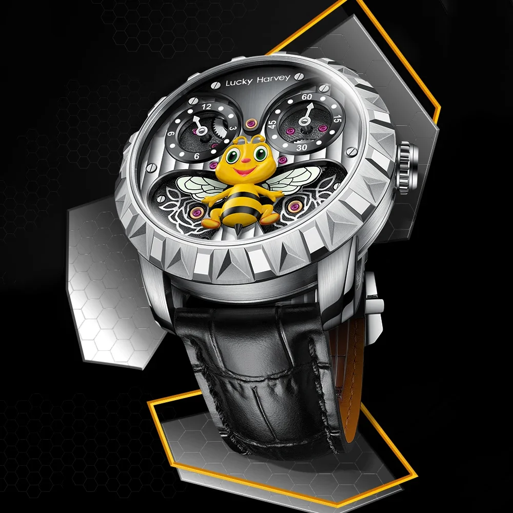 Reloj Automático de edición limitada para hombre, pulsera mecánica de lujo, diseño artístico de marca superior, esfera luminosa de 43mm, LUCKY HARVEY