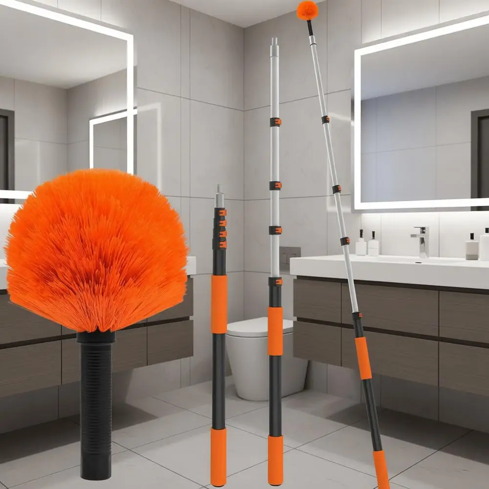 

Telescopic Cobweb Duster with Extendable Pole, Non-Shedding Bristles for Indoor and Outdoor Cleaning