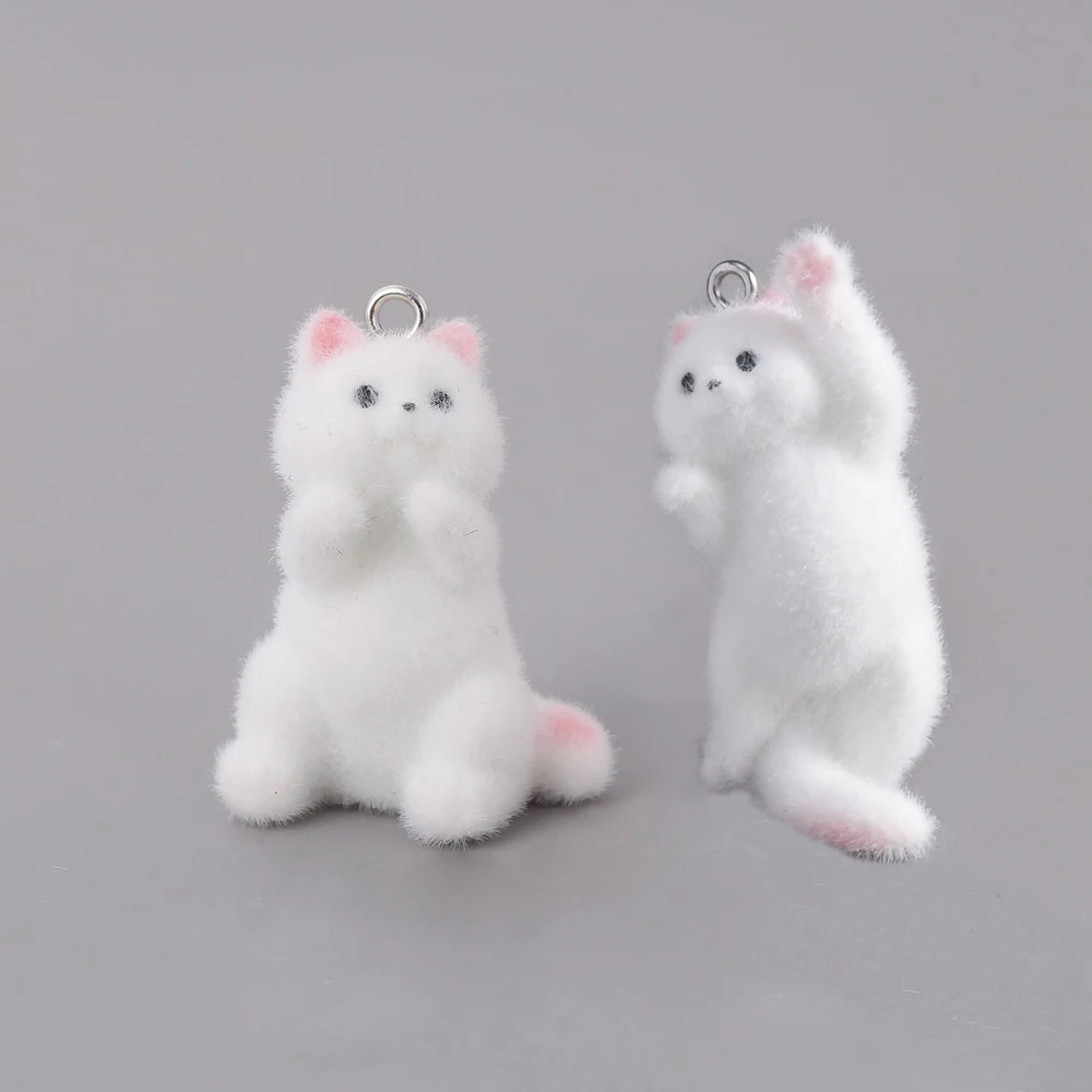 2pcs Flocking Little Cat Resin Charms Animal Pendant DIY Phone Chains Keychain Earring Accessory for Jewelry Making Findings