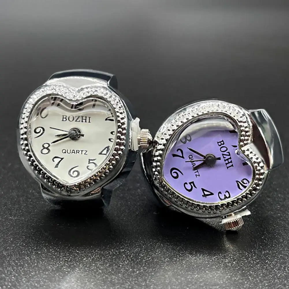 Elegant Ring Watch Heart Shape Ring Watch Elastic Stainless Steel Band Love Heart Dial Ring Watch for Men Women for Couples