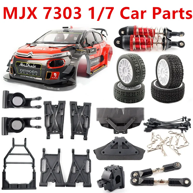 MJX 7303 1/7 RC 자동차 예비 부품 타이어 스윙 암 서보 ESC 컨트롤 쇼크 업소버 스티어링 시트 아머 풀로드 R 버클 너트