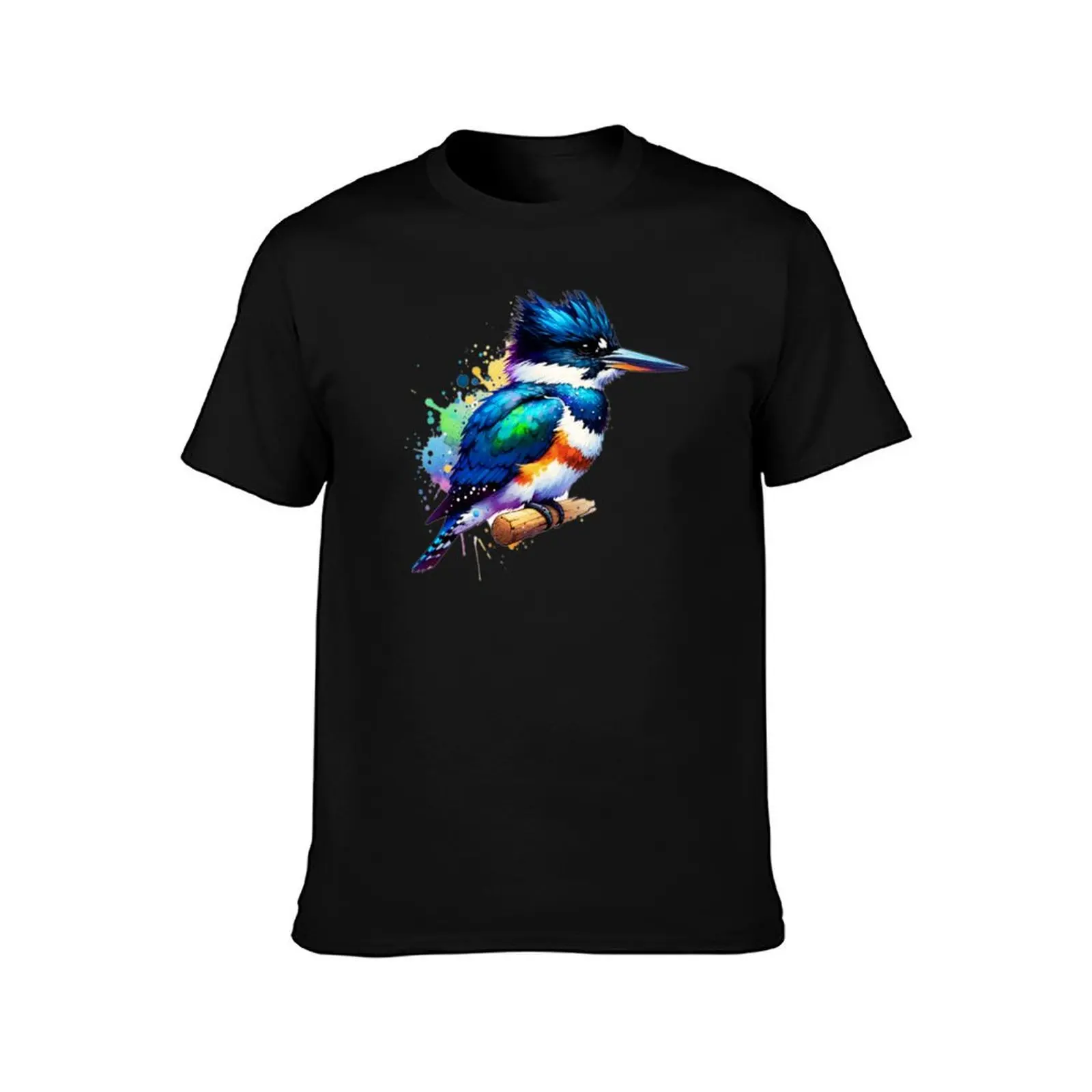 Watercolor Belted Kingfisher T-Shirt Casual Minimalist Short Sleeve Top T-Shirt