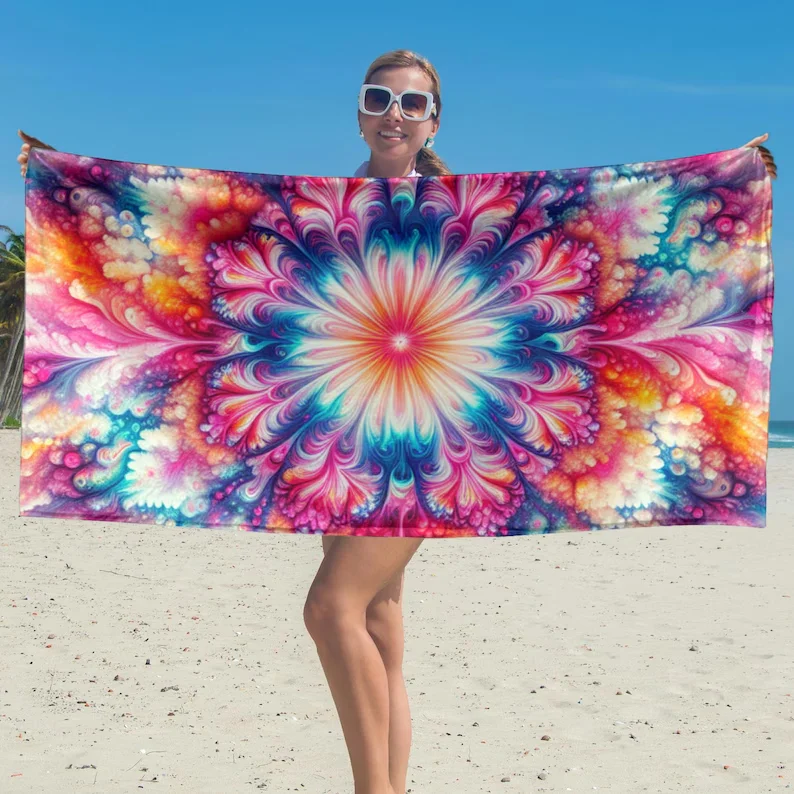 Yin Yang Beach Towel Summer Towel with Balance Symbol Design, Spiritual Coastal Pool Gift Zen Meditation Towel