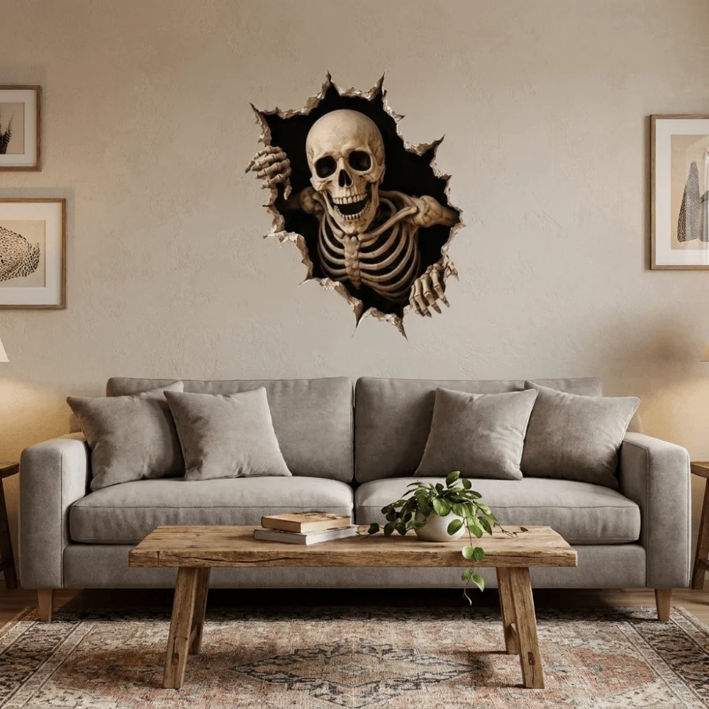 2D Flat Ghost Pumpkin Wall Decal Waterproof Spooky Halloween Skeleton Wall Stickers Self-Adhesive Realistic Window Sticker