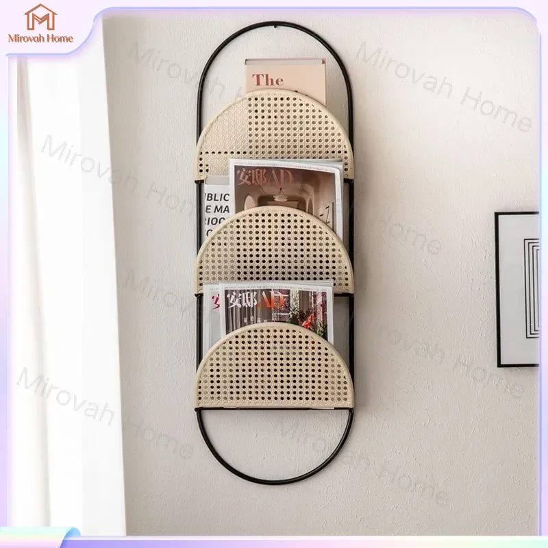 For Nordic Wall Mounted Shelf Iron Storage Rack Floating Shelves Book Magazine Newspaper Holder Home Decor Entryway Organizer