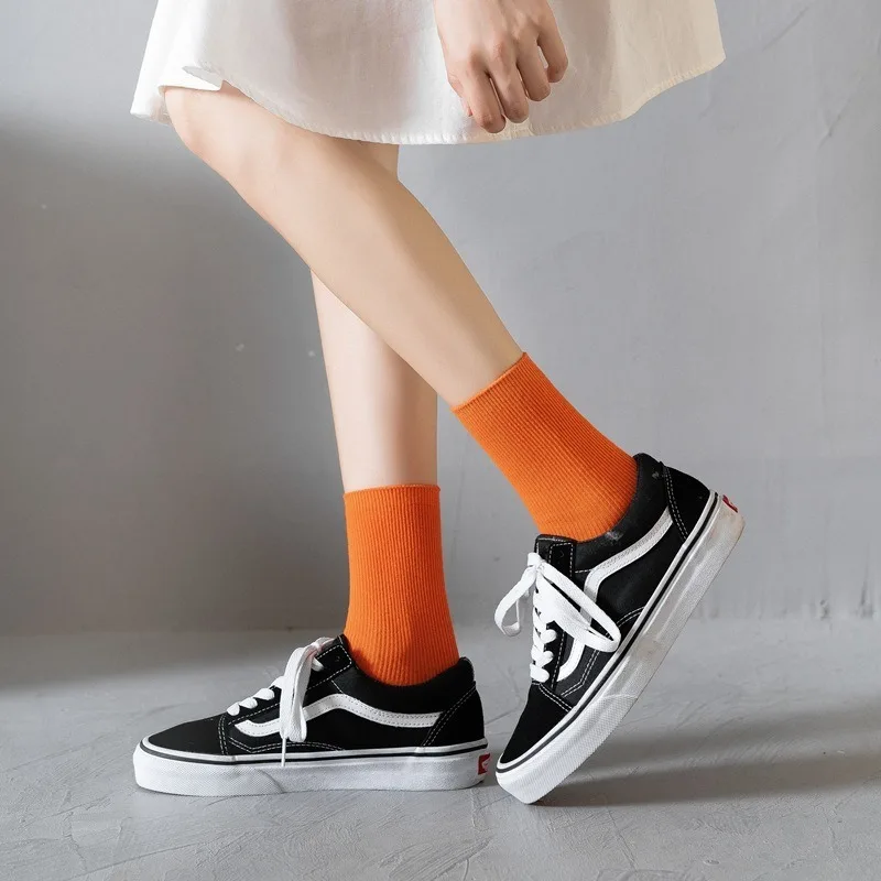 Chaussettes en coton rose Kawaii pour femmes, chaussettes solides japonaises, bonbons coréens, printemps, automne, 011402