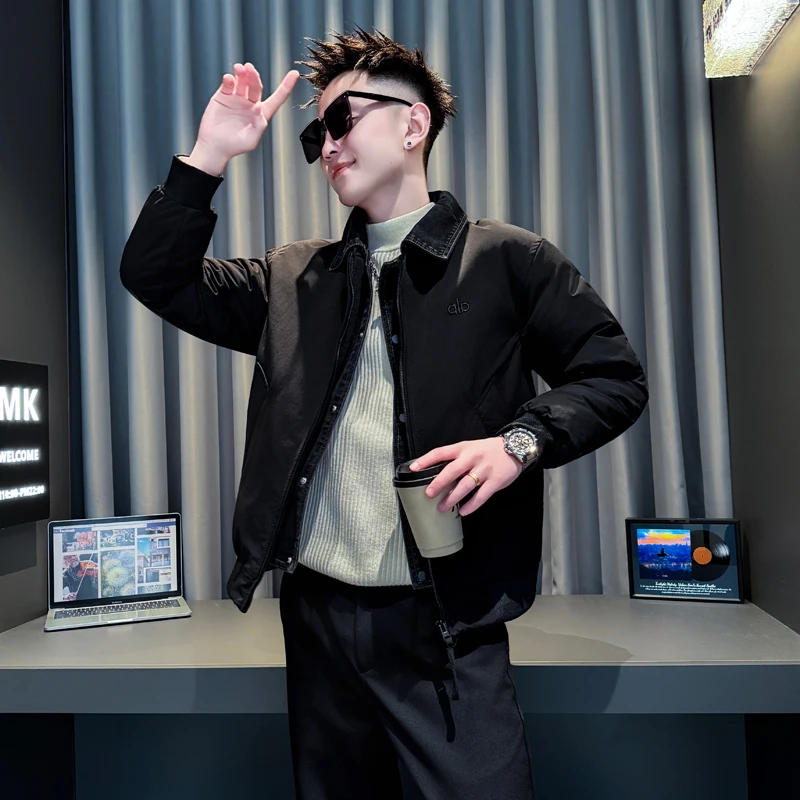 

Men's ort Thiened Cotton Jaet Small Size Winter Warm Outerwear Youth Faion Polyester Fiber Stand Fit Zipper Closure