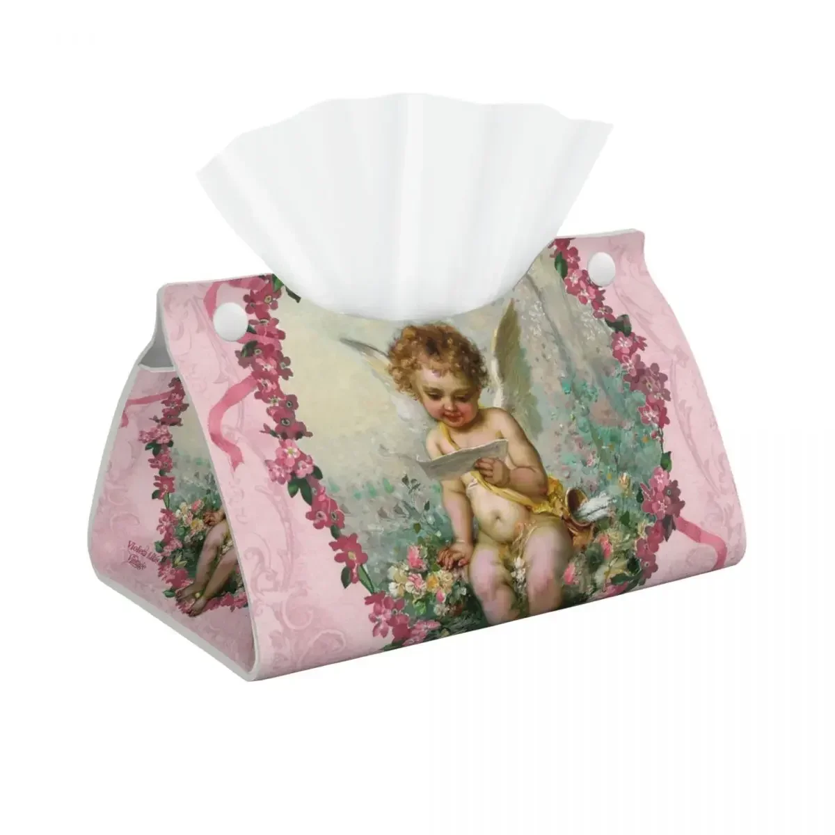 Custom Victorian Angel Vintage Rose Tissue Box Cover Rectangular PU Leather Facial Tissues Holder for Car