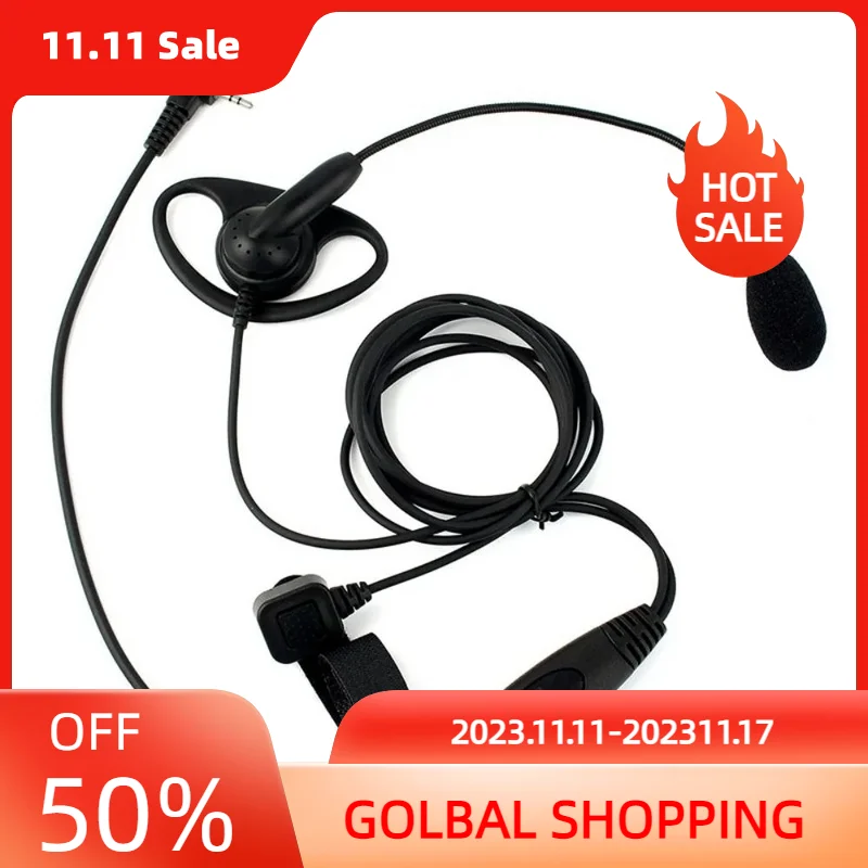 2 PIN D-Shape Earpiece Headset Boom Mic Finger PTT for KENWOOD/BAOFENG 888s UV82HP GT-3/TP 5RA F8HP F9 UV5R Two Way Radio