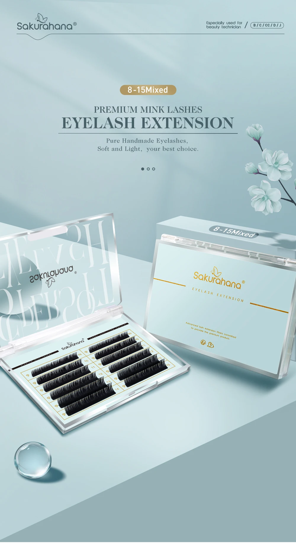 SAKURAHANA Klassische individuelle Wimpernverlängerungen, mattschwarze Volumen-Kaschmir-Wimpern, weiche, natürliche Nerz-Premium-Volumen-Wimpern – Detail 1
