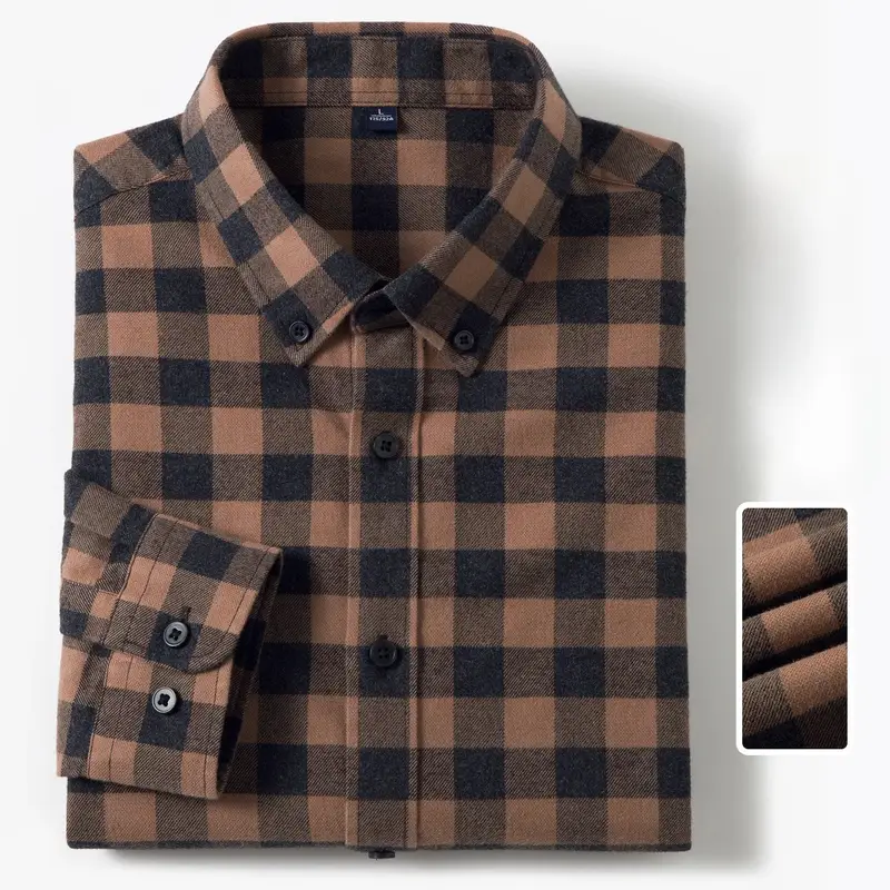 New in Shirt Plaid 100%Cotton Brushed Long Sleeve Shirts for Men Slim Fit Casual Tops High Quality Designer Vintage Clothes - Image 15