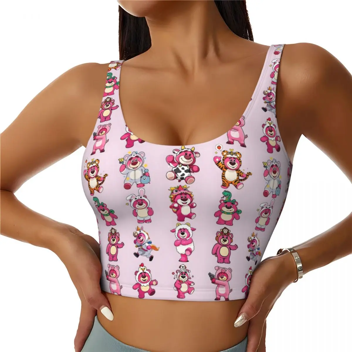 

Custom Strawberry Bear Lotso Huggin Workout Crop Tank Tops Women Seamless Running Yoga Sports Bras