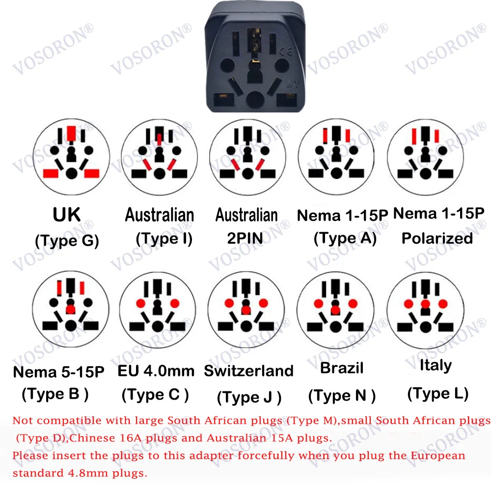 Universal 3pin French/German Conversion Plug Adapter Italy/Switzerland/UK/US/AU Travel Plug Type E/F EU Plug Converter Plug