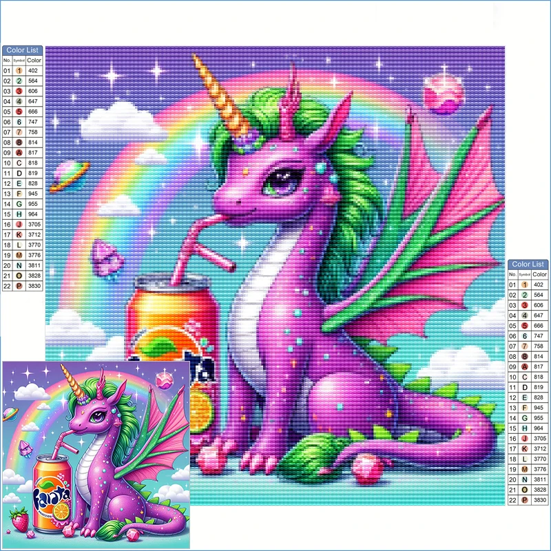 Pintura de diamante colección de animales de dibujos animados taladro redondo cuadrado completo lindo dragón bebiendo Fanta mosaico artesanía decoración del hogar