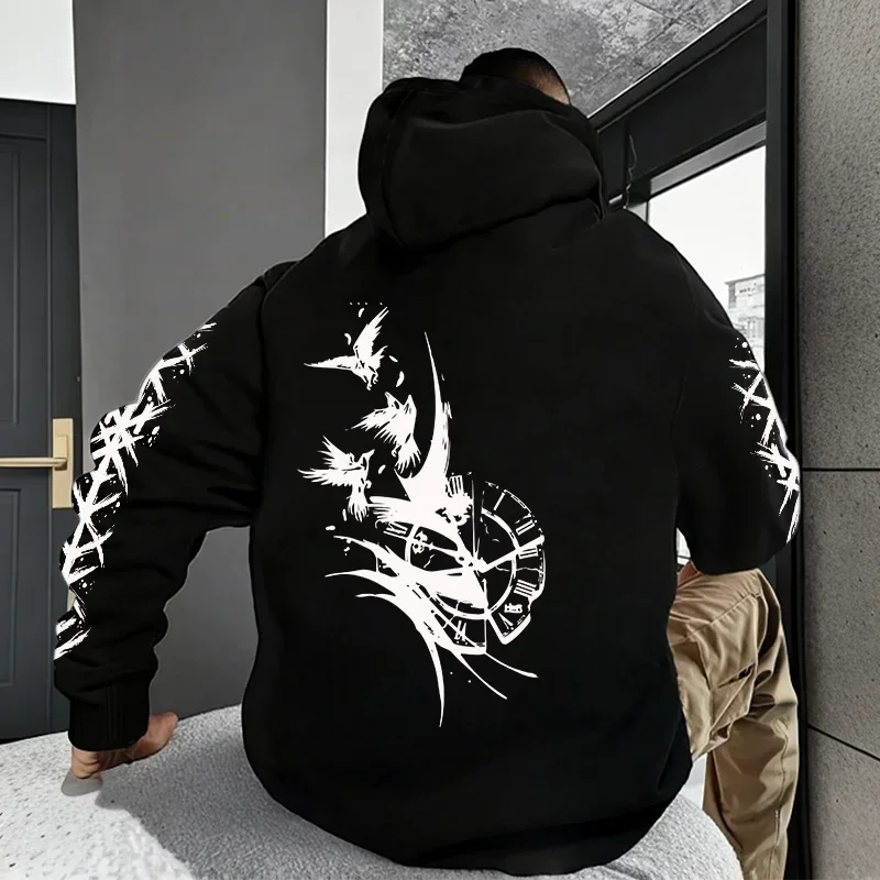 Casual Sport Wear Home Outdoor Pullover 2025 New Men Hoodie Sweatshirt Raven Ancient Clocks Print Fashion Top For Autumn Winter