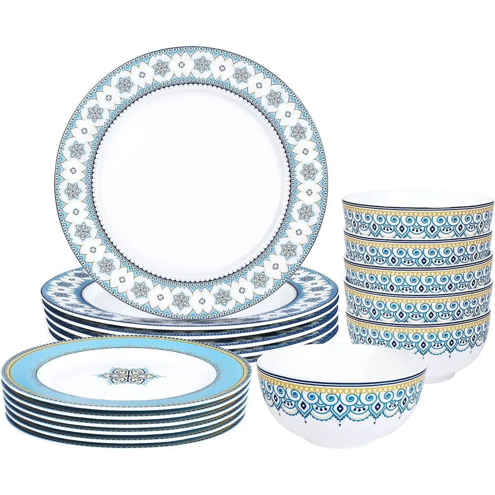 

Tableware Set of Plates Dinner Sets Dishes 18 Piece Porcelain Dinnerware Service for 6 Ceramic Dishes to Eat Dish Plate Food Bar