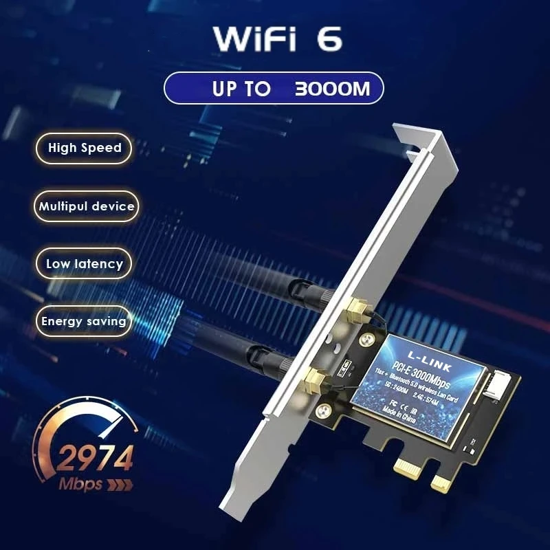 L-Link WiFi 6 WiFi Adapter 3000Mbps Intel AX200 Wireless Network Card 2.4G/5GHz PCI Express WiFi6 Bluetooth5.0 Adapter