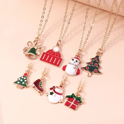 Aihua Cute Christmas Necklaces Enamel Bell Snowman Tree Deer Santa Gifts Necklace for Women Men Christmas Party Jewelry Gifts