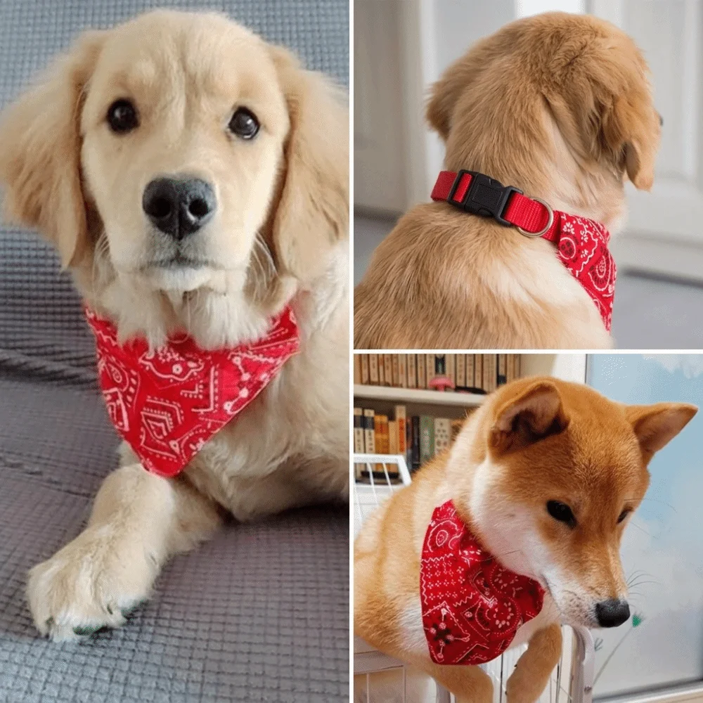 Pet Accessory Adjustable Dog Bandana Retro Print Red Pet Saliva Towel Stretchy Triangle Dog Bib Pet Photo Taking