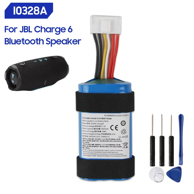 Replacement Battery I0328A For JBL Charge 6 Portable Wireless Bluetooth Speaker Charge6 Rechargeab;e Batteries 5000mAh 7.2V