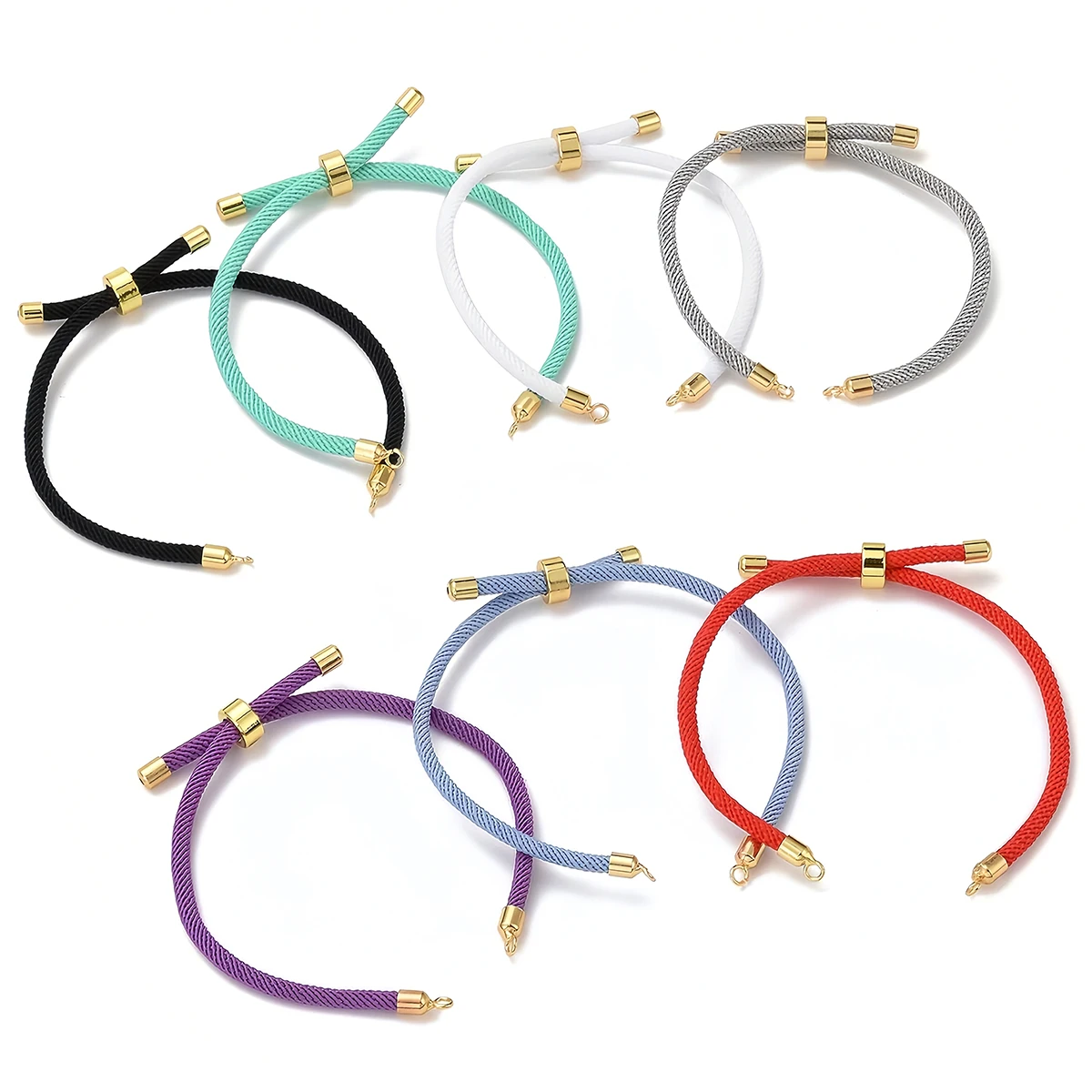 1-3 Stück Verstellbare Geflochtene Nylon-Kordeln mit Schieber, Handgefertigtes Glücksarmband mit Messing-Endkappen für Schmuckherstellung – Detail 1