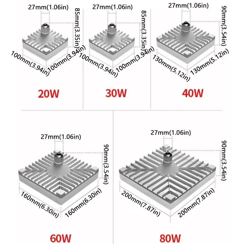 Lámpara de techo LED cuadrada de 20/30/40/60/80W, luz de techo LED impermeable superbrillante, foco de ahorro de energía para almacén