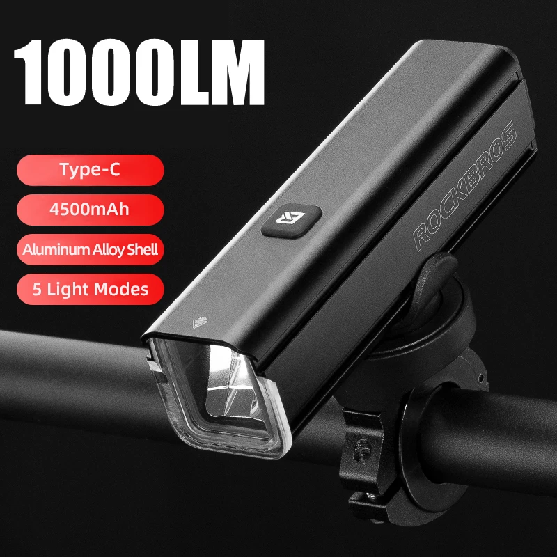 ROCKBROS Bicycle Light Ultralight 1000 Lumens Cycling Headlight Aluminum Alloy IPX6 Waterproof Front Flashlight Bike Accessories