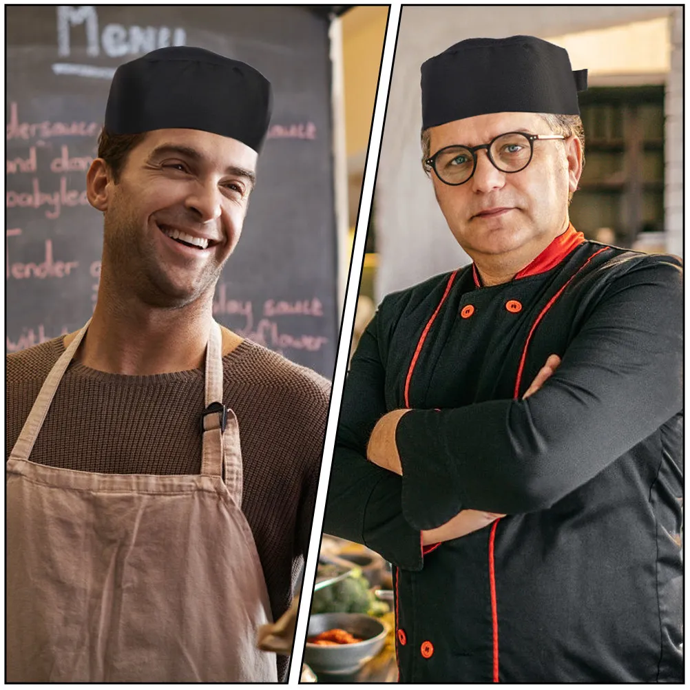 

2pcs Chef Caps Black Unisex Breathable Mesh Hat Durable Kitchen Headgear Adjustable Cloth Work Cap For Catering School Chefs