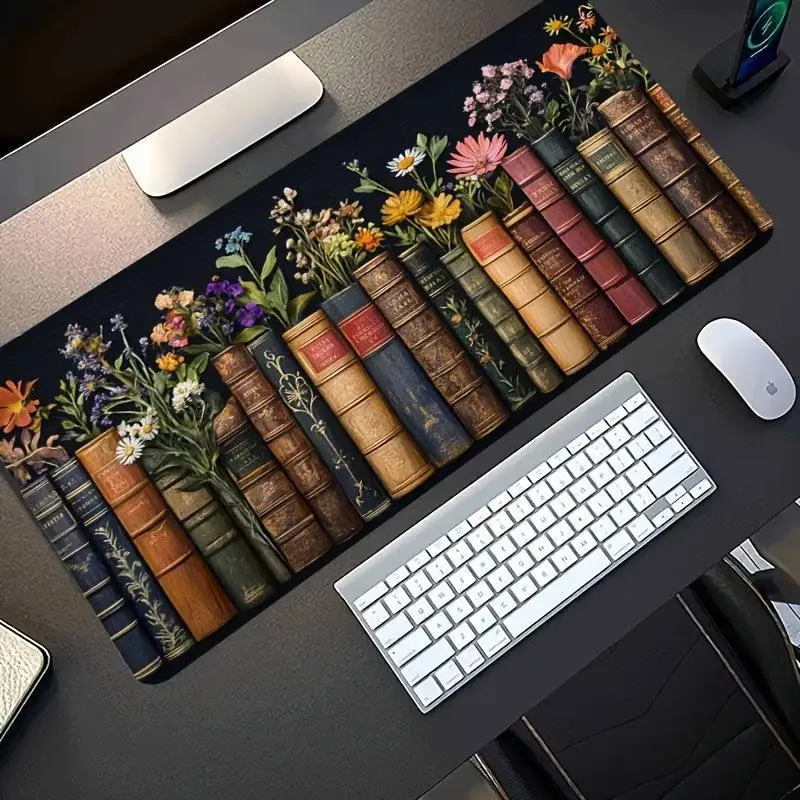 Pink Floral Gaming Mouse Pad Non-Slip Rubber Base Smooth Soft Touch Sturdy Stitched Edge Large Desk Mat for Office Laptop