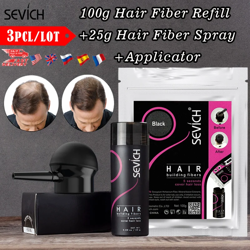 

Sevich 3pcs/lot Hair Building Fibers 10 Colors Hair Fiber Refill 100g Keratin Thickening Hair Fibers Hair Loss Treatment Product