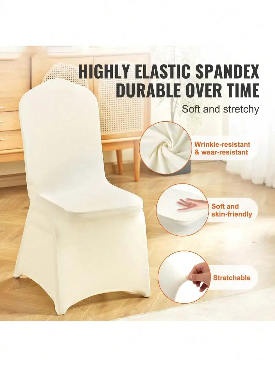 50Pcs To 150Pcs Spandex Chair Covers White Or Ivory Folding Kitchen Chairs Cover Universal Washable Slipcovers Protector Removab