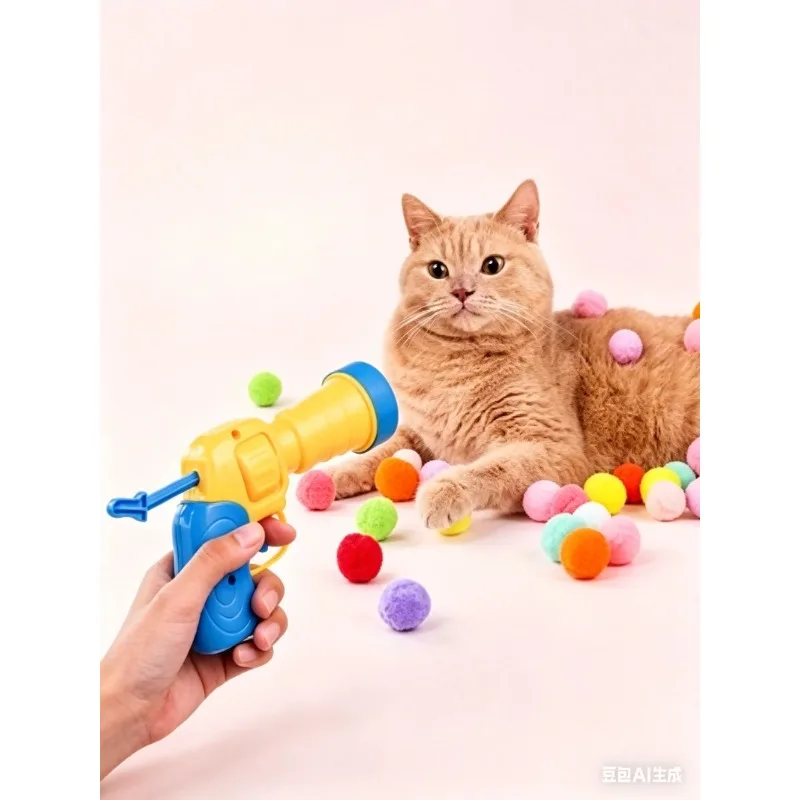 Juego de Juguetes Interactivos para Gatos, 1 Lanzador Automático y 20 Pelotas de Felpa de Colores Aleatorios, Accesorios de Juego para Ejercicio de Gatitos en Interiores