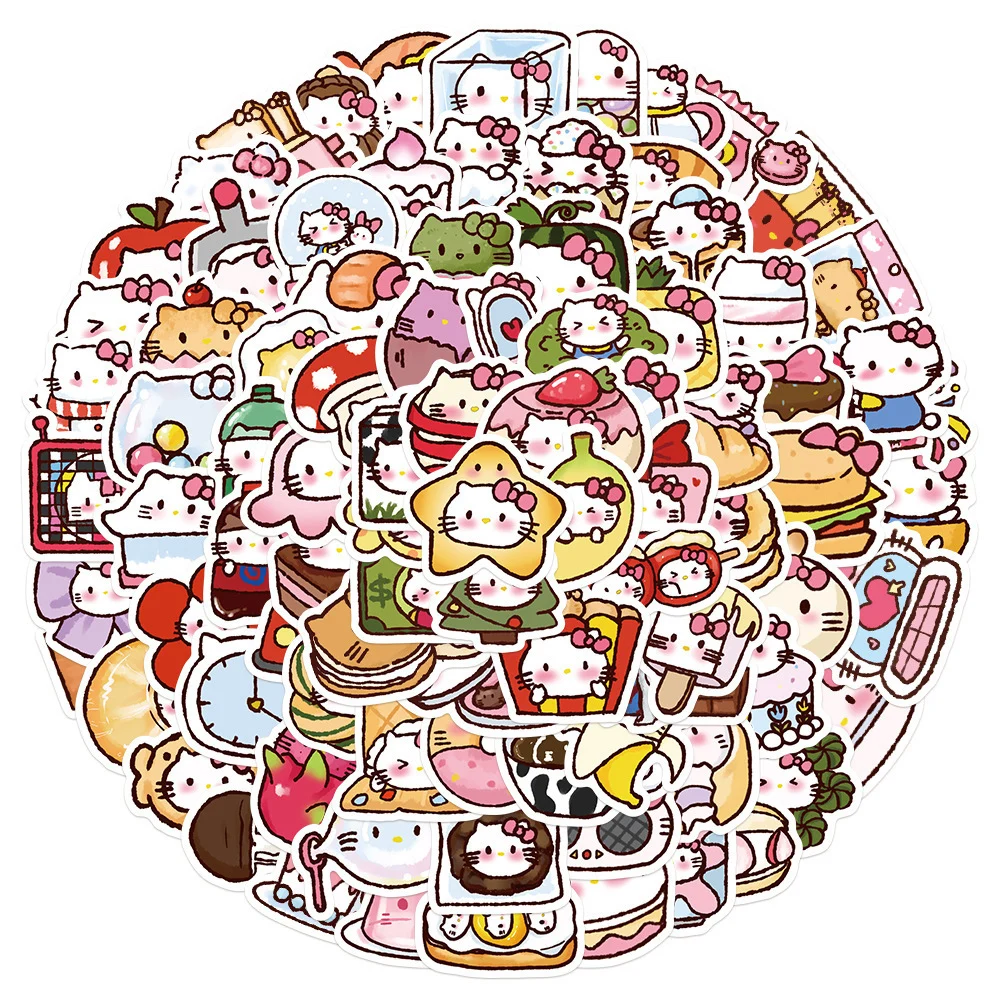 10/30/50/90pcs Kawaii Food Kitten Stickers Cute Sanrio Kitty Anime Kids Sticker Toy DIY Phone Case Suitcase Guitar Cartoon Decal