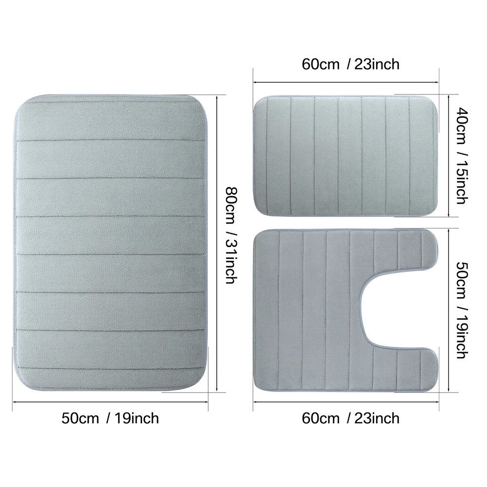 3Pc Sets Bath Mats Non Slip Memory Foam Bathroom Soft Rugs Water Absorption Dry Fast Bath Mat Machine Washable For Home Floor