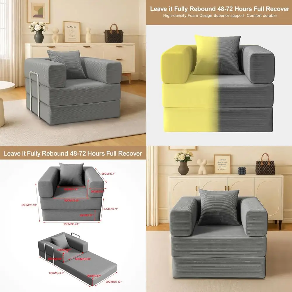 

Convertible Sofa Bed with Foldable Chaise Lounge, Portable Indoor Futon Mattress and Back Support