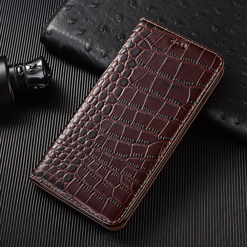 Crocodile Genuine Leather Case For Nokia X6 X7 X71 X9 X10 X20 XR20 X100 Flip Phone Wallet Cover