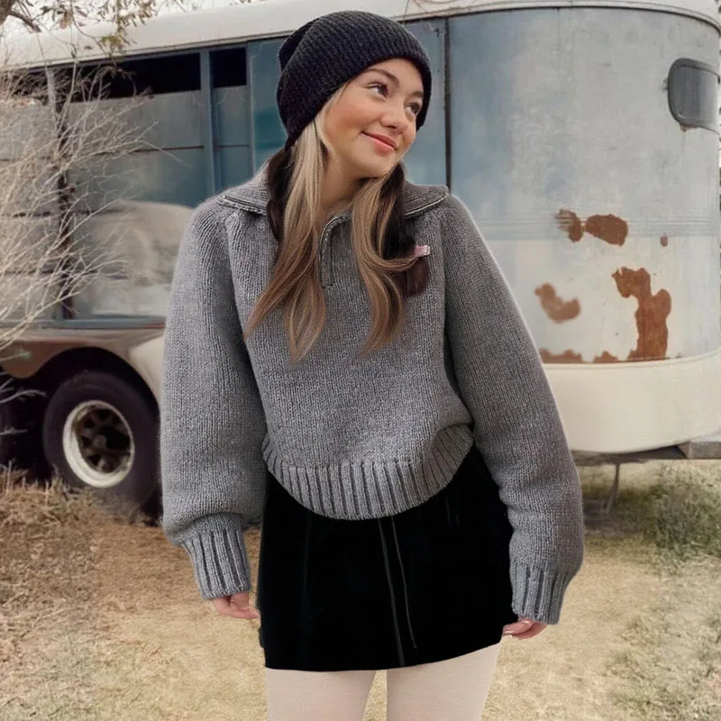 Maglione pullover a mezza catena sciolto a collo alto alla moda e semplice, maglione a maniche lunghe con temperamento autunnale e invernale