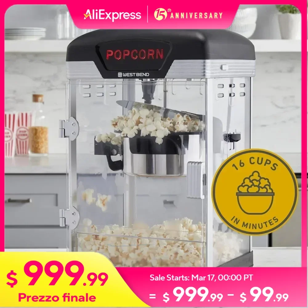 4 Qt Popcorn Machine,	Polycarbonate (PC) Gourmet Popcorns Maker Machine with Nonstick Popcorn Kettle Scoop