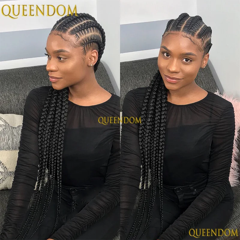 36 "الاصطناعية كورنو شعر مستعار مضفر للنساء السود 360 كامل الدانتيل الكروشيه الضفائر شعر مستعار الأفريقي شعر مستعار مضفر